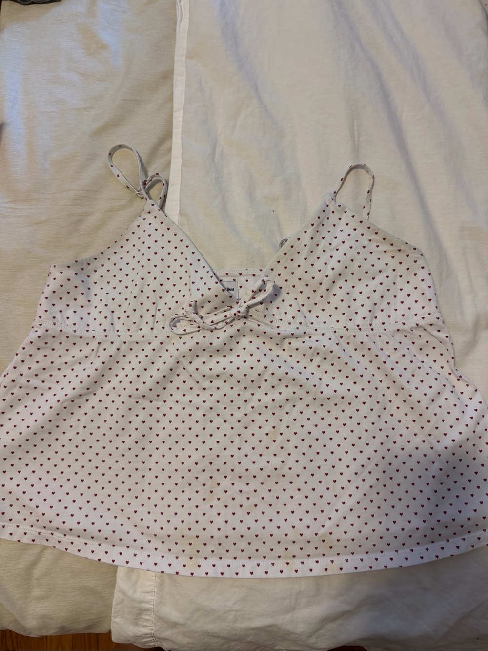 Sunday Best White Tank Top with Red Heart Print